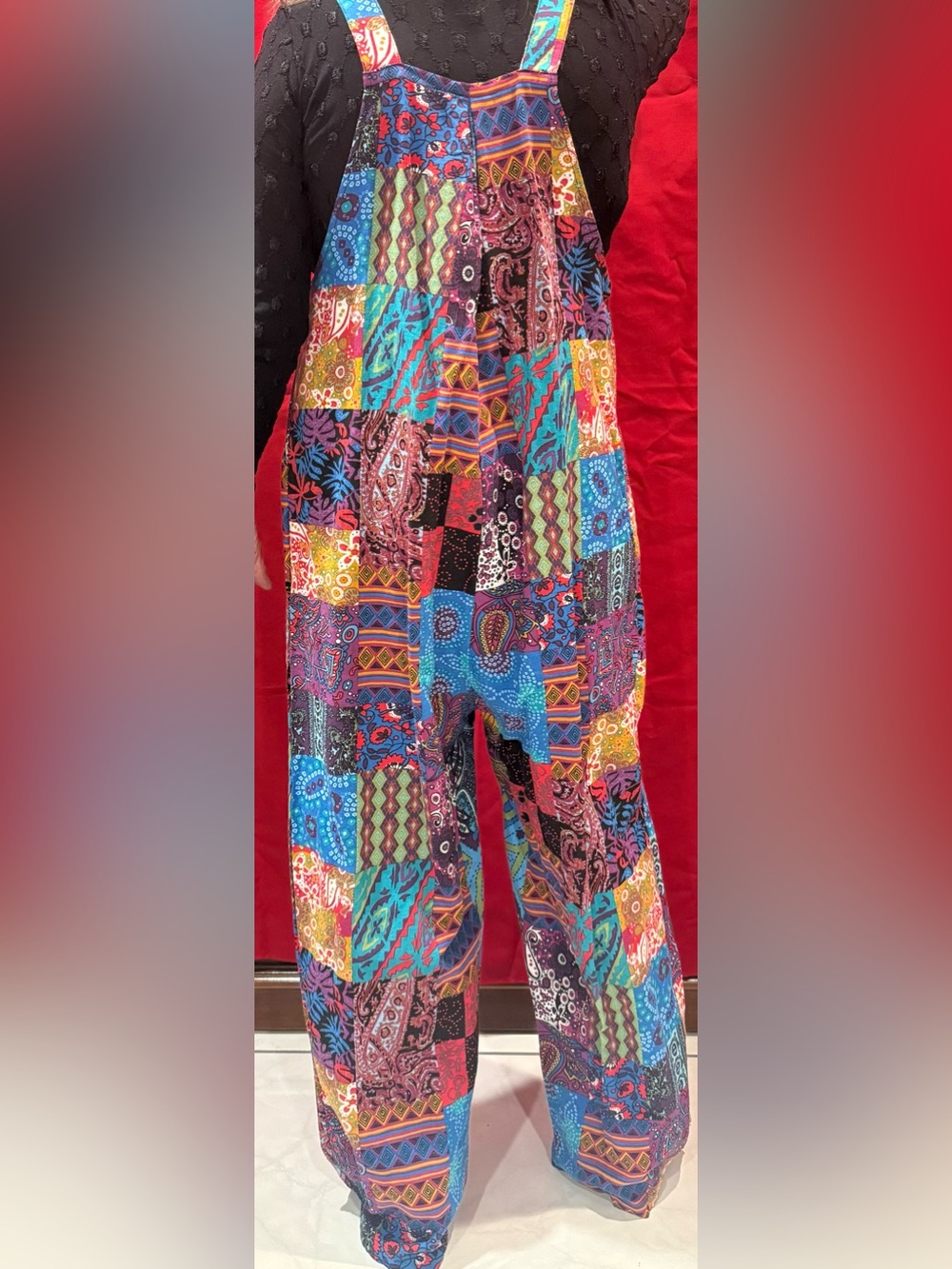 Bohemian Patchwork Wide-Leg Jumpsuit - Blue Multi - Picture 2 of 7
